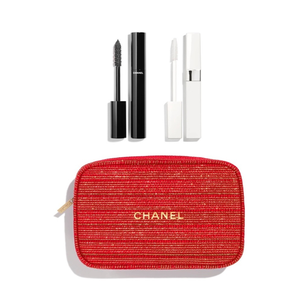 Chanel Go to Extremes Mascara set w/ Chanel holiday tweed bag in red NWT